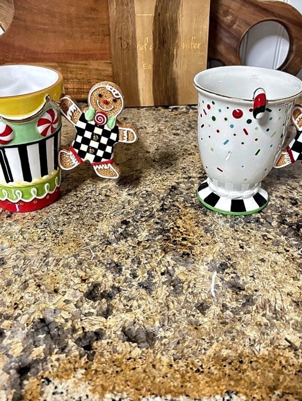 Mackenzie-Childs Bake Shop Gingerbread Handle Mug with Spoon White & Green